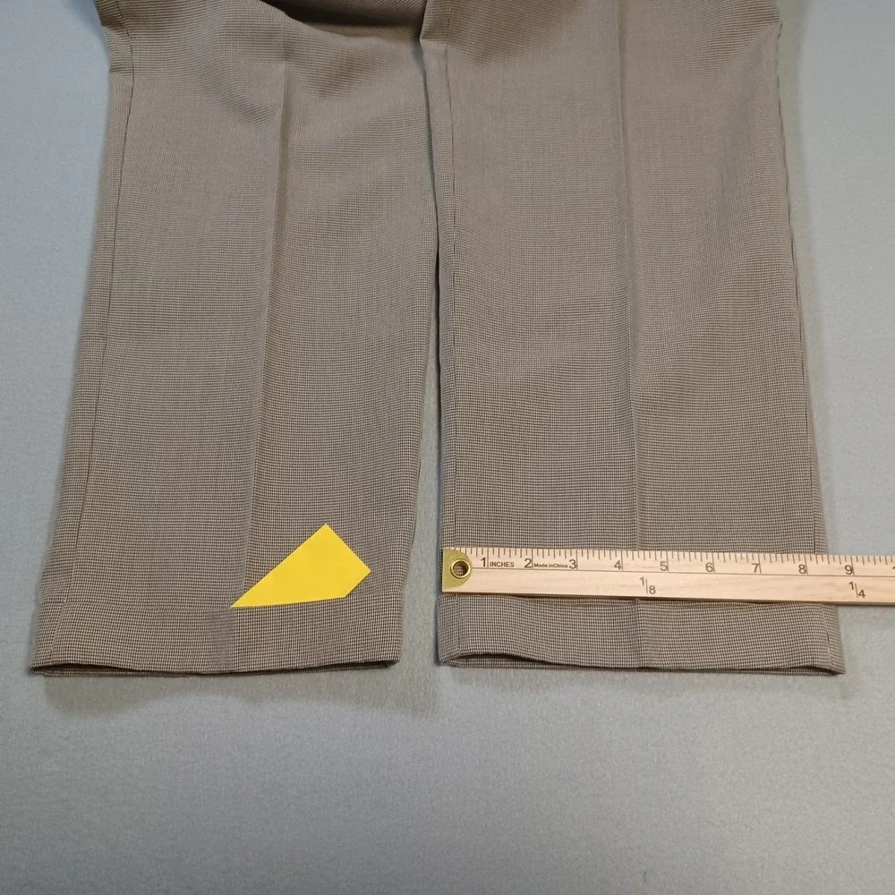 Ivy Crew Classics Mens 32x30 Tan Pleated Micro Check Cuffed Dress Pants Trousers